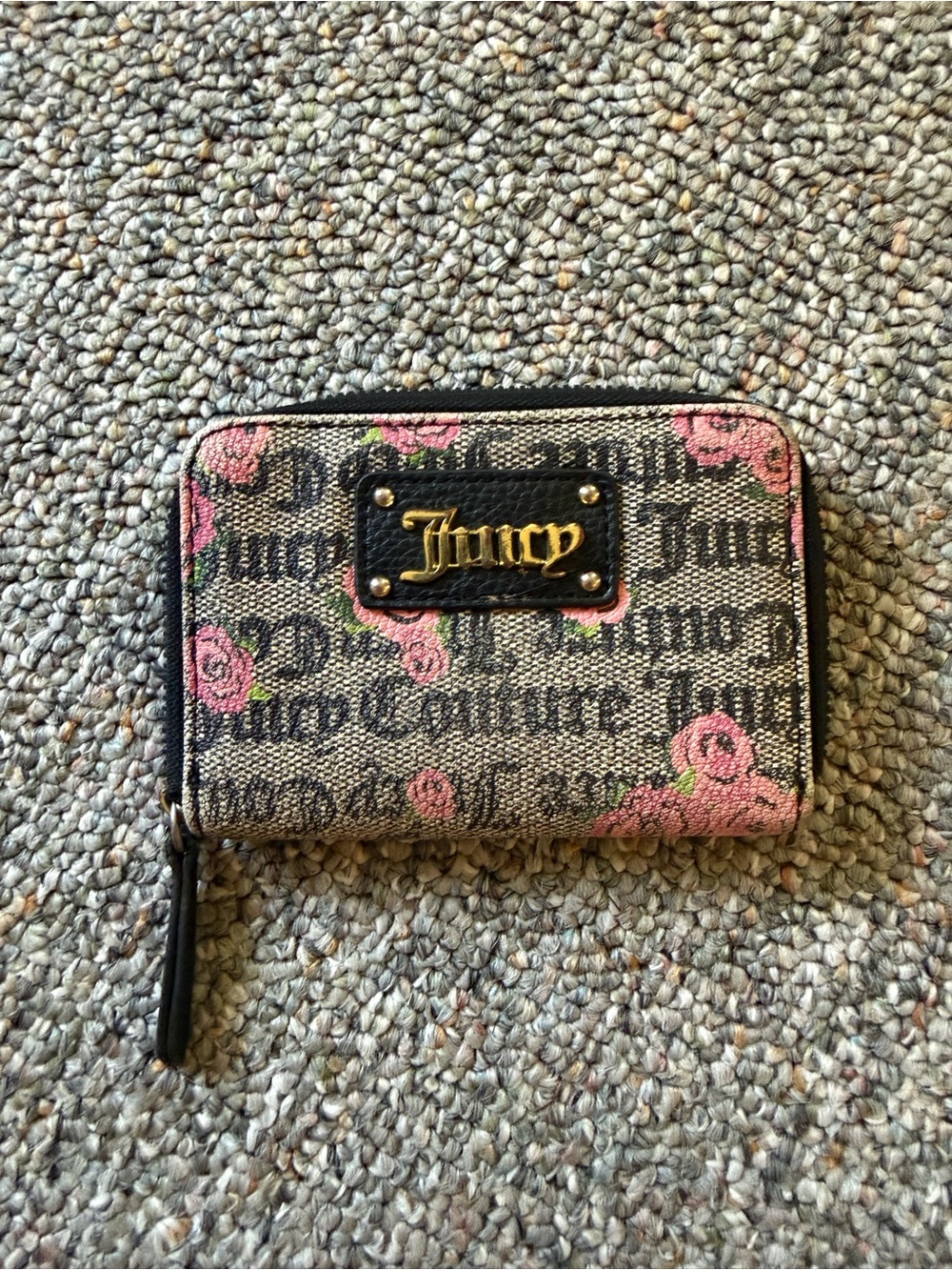 Juicy Couture Pink Floral Logo Zip Card Holder